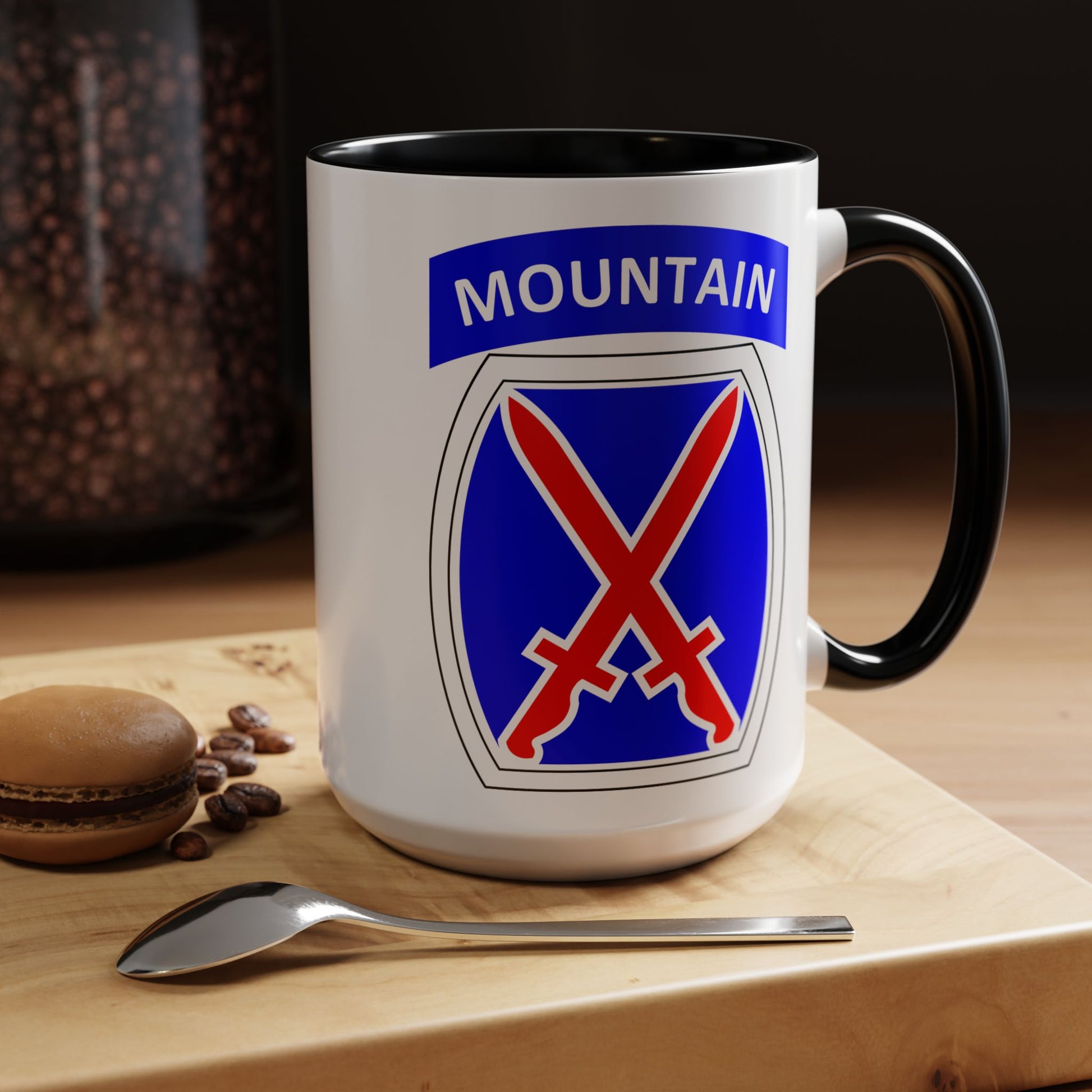 10th Mountain Division Coffee Mug - Double Sided Black Accent White Ceramic 15oz by TheGlassyLass.com