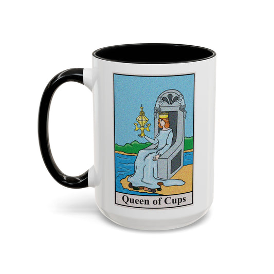 Queen of Cups Tarot Card Coffee Mug - Double Sided Black Accent White Ceramic 15oz by TheGlassyLass.com