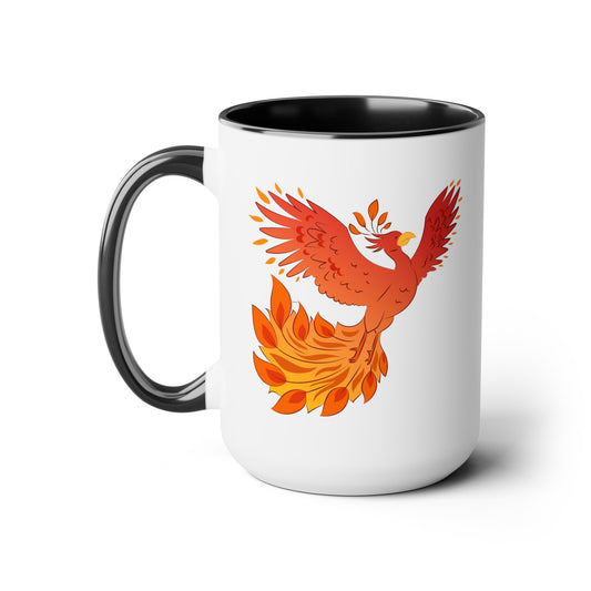 Phoenix Rising Coffee Mugs - Double Sided Black Accent White Ceramic 15oz by TheGlassyLass.com