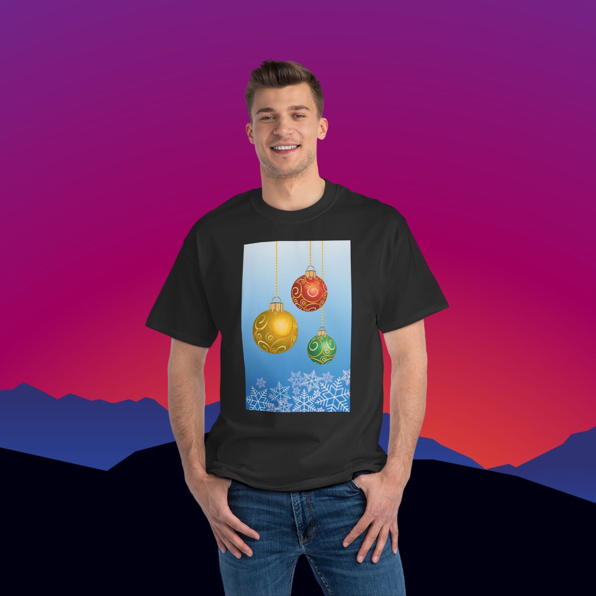 Hanging Christmas Ornaments T-Shirt: (Hanes Beefy-T 100% Preshrunk Cotton Custom Printed by TheGlassyLass.com