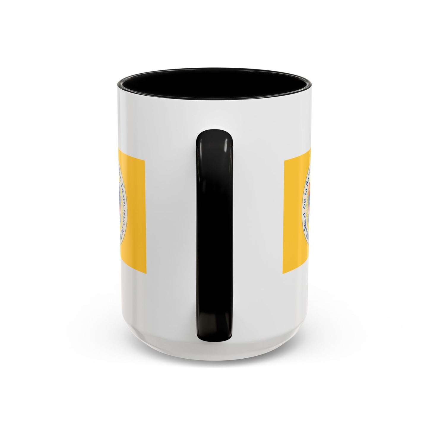 Santa Fe New Mexico Flag Coffee Mug - Double Sided Print, Black Accent White Ceramic, 15oz by TheGlassyLass.com