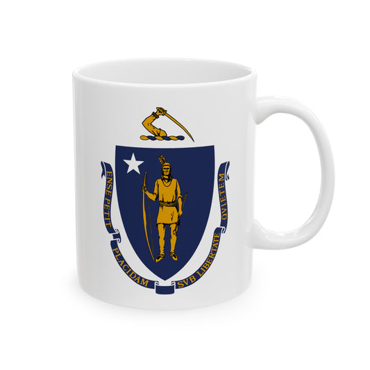 Commonwealth of Massachusetts State Flag - Double Sided White Ceramic Coffee Mug 11oz by TheGlassyLass.com