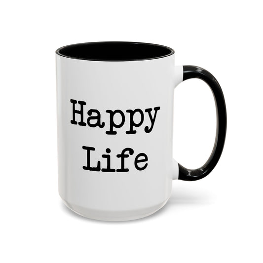 Happy Wife Happy Life Coffee Mug - Double Sided Black Accent White Ceramic 15oz by TheGlassyLass.com