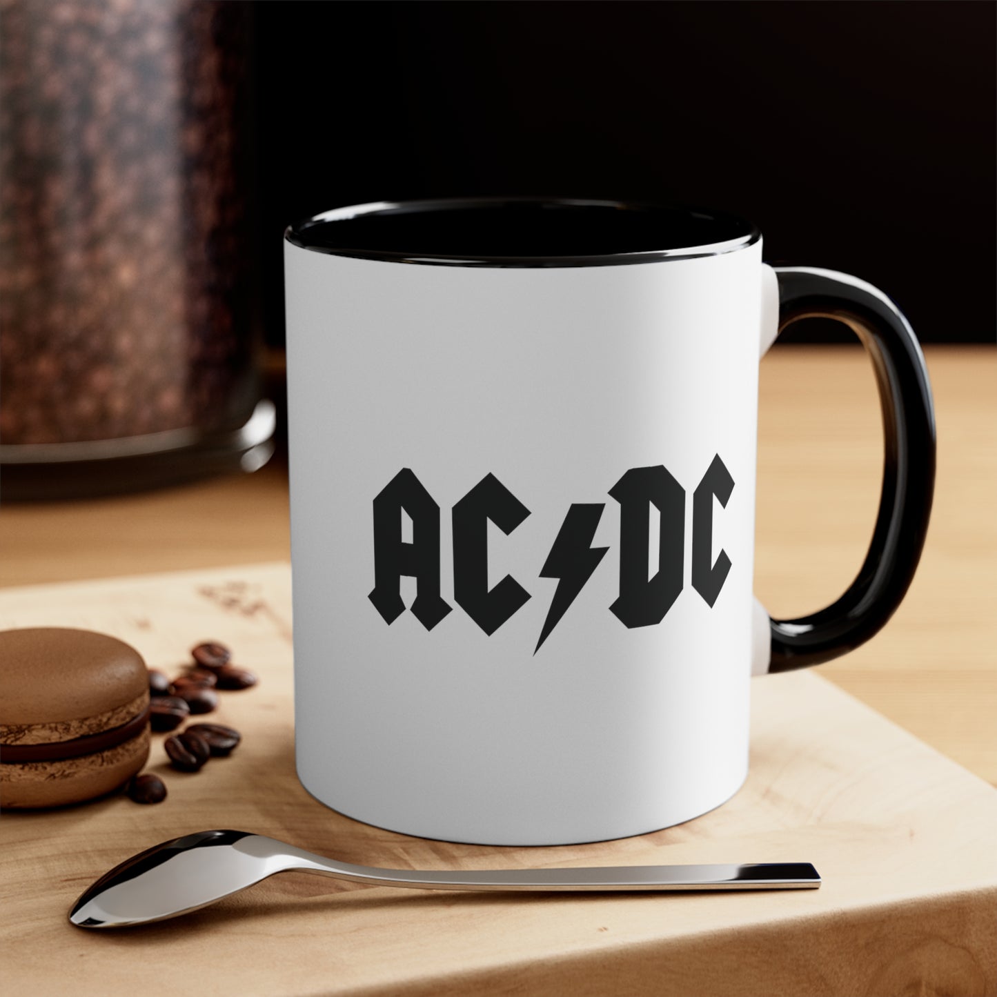 AC/DC Coffee Mug - Double Sided Black Accent White Ceramic 11oz by TheGlassyLass