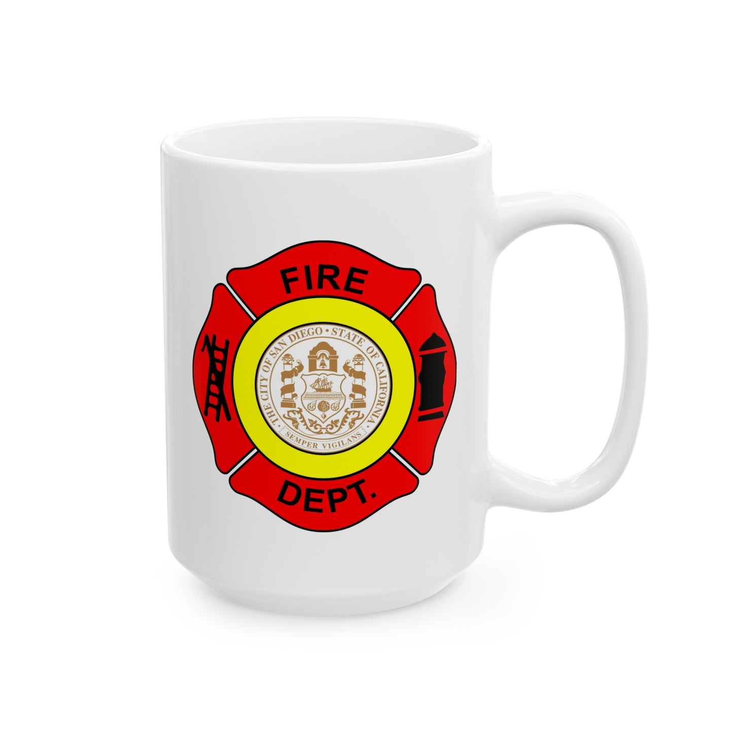 San Diego Fire Department Coffee Mug - Double Sided Print White Ceramic 15oz by TheGlassyLass.com