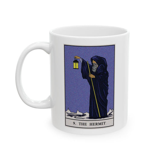 The Hermit Tarot Card Coffee Mug - Double Sided Print, White Ceramic, 11oz by TheGlassyLass.com