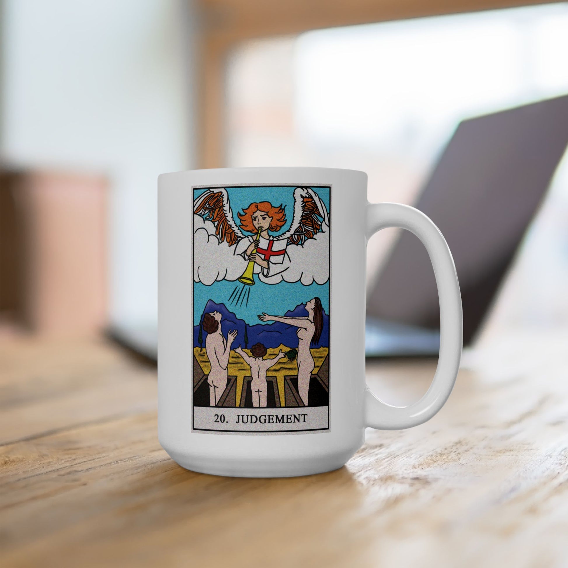 The Judgement Tarot Card Coffee Mug - Double Sided White Ceramic 15oz by TheGlassyLass.com