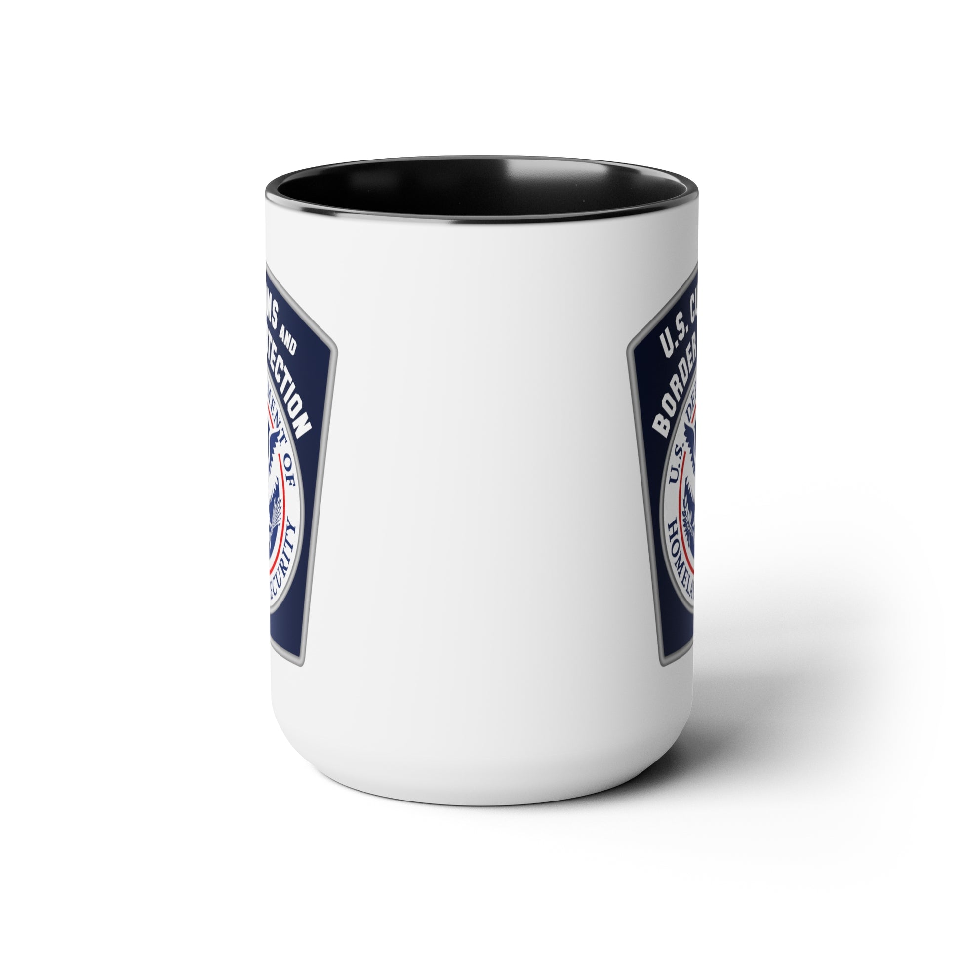 US Customs and Border Protection Coffee Mug - Double Sided Black Accent White Ceramic 15oz by TheGlassyLass