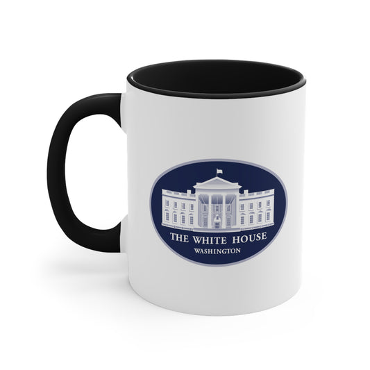 The White House Coffee Mug - Double Sided Black Accent White Ceramic 11oz by TheGlassyLass