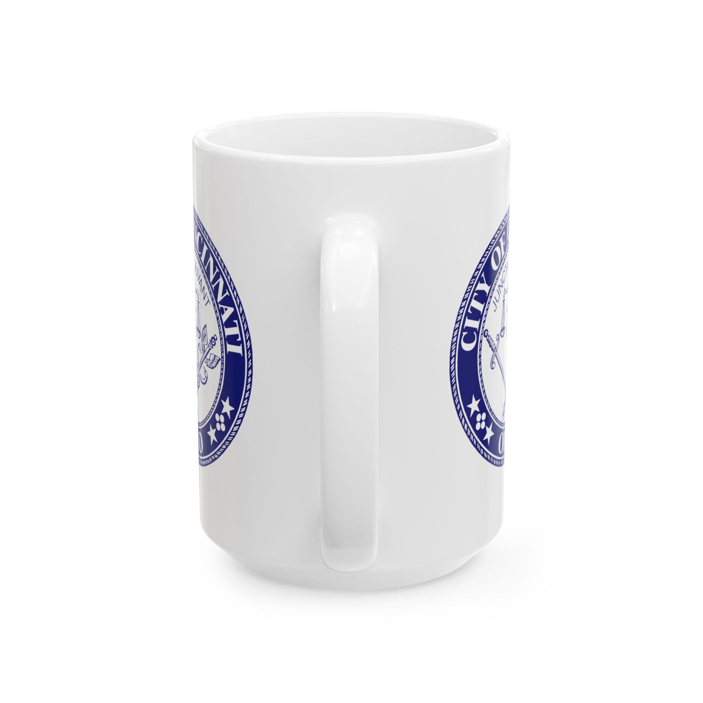 City of Cincinnati Seal Coffee Mug - Double Sided Print, White Ceramic, 15oz by TheGlassyLass.com