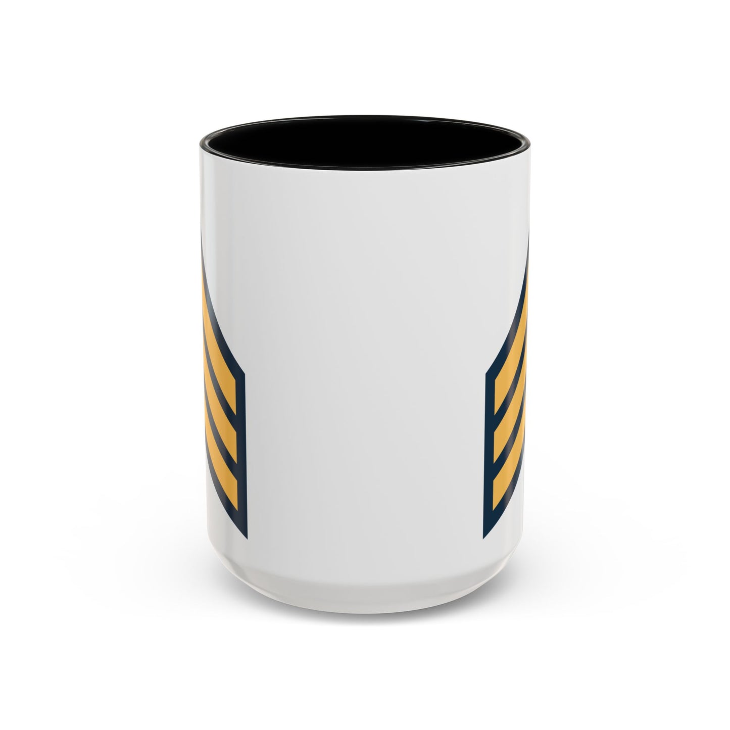 US Army Sergeant (E-5) Stripes Coffee Mug - Double Sided Print, Black Accent White Ceramic, 15oz by TheGlassyLass.com