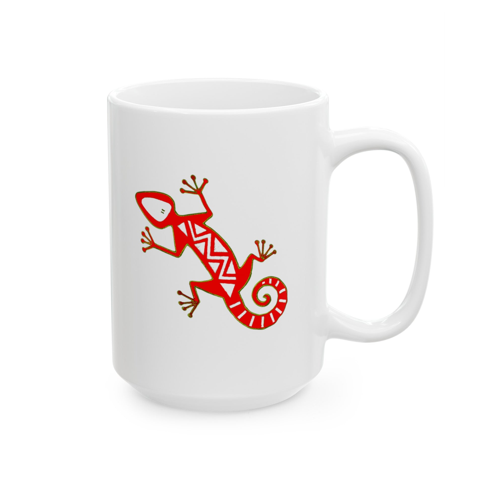 Gecko Coffee Mug - Double Sided White Ceramic 15oz by TheGlassyLass.com