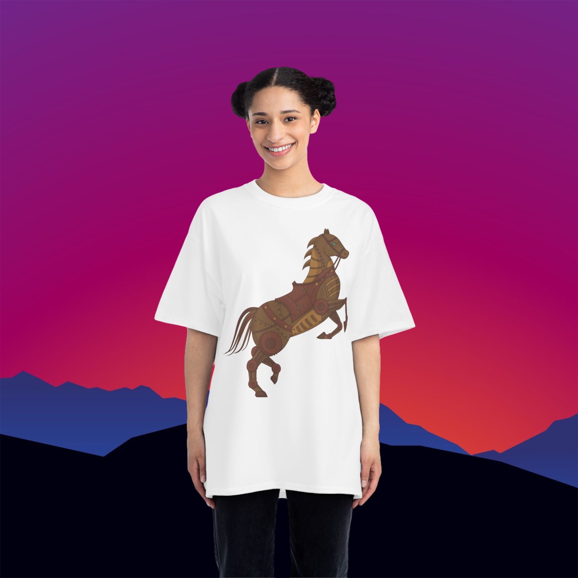 Steampunk Battle Horse T-Shirt: (Hanes Beefy-T 100% Preshrunk Cotton Custom Printed by TheGlassyLass.com