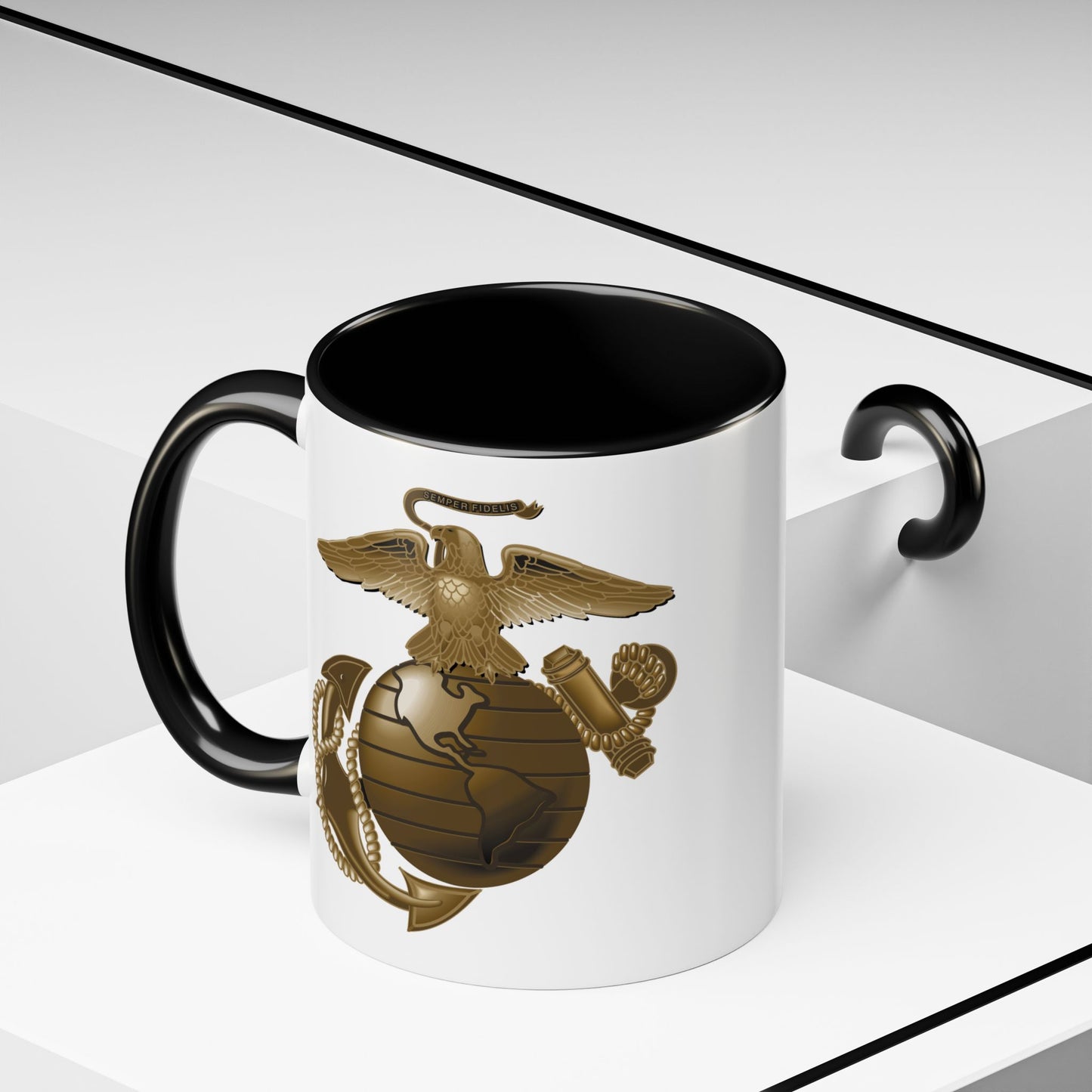 United States Marine Corps Anchor & Globe Coffee Mug - Double Sided Black Accent White Ceramic 11oz by TheGlassyLass.com