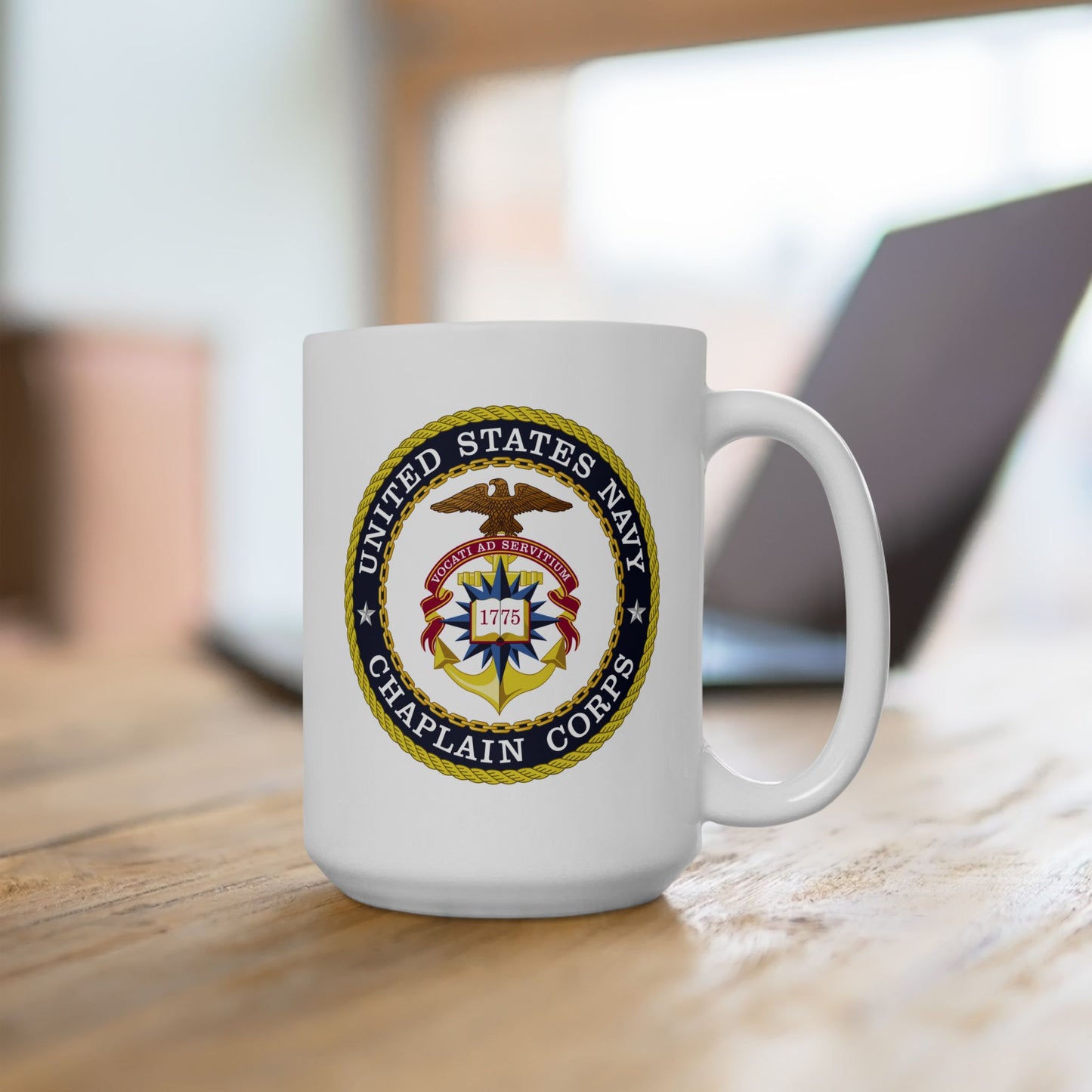 United States Navy Chaplain Corps Seal - Double Sided White Ceramic Coffee Mug 15oz by TheGlassyLass.com