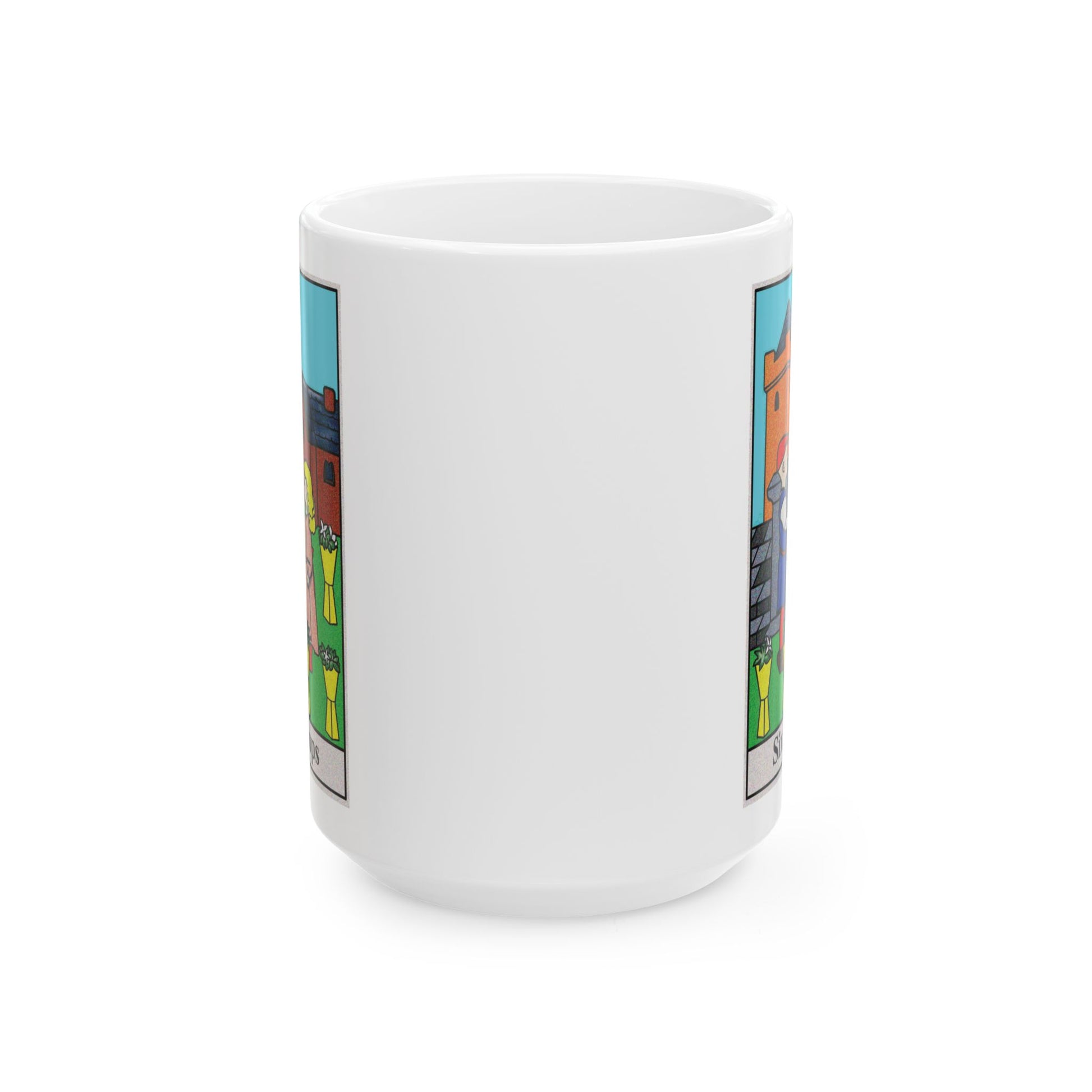Six of Cups Tarot Card Coffee Mug - Double Sided White Ceramic 15oz by TheGlassyLass.com