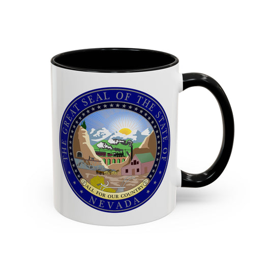 State Seal of Nevada Coffee Mug - Double Sided Print, Black Accent White Ceramic, 11oz by TheGlassyLass.com