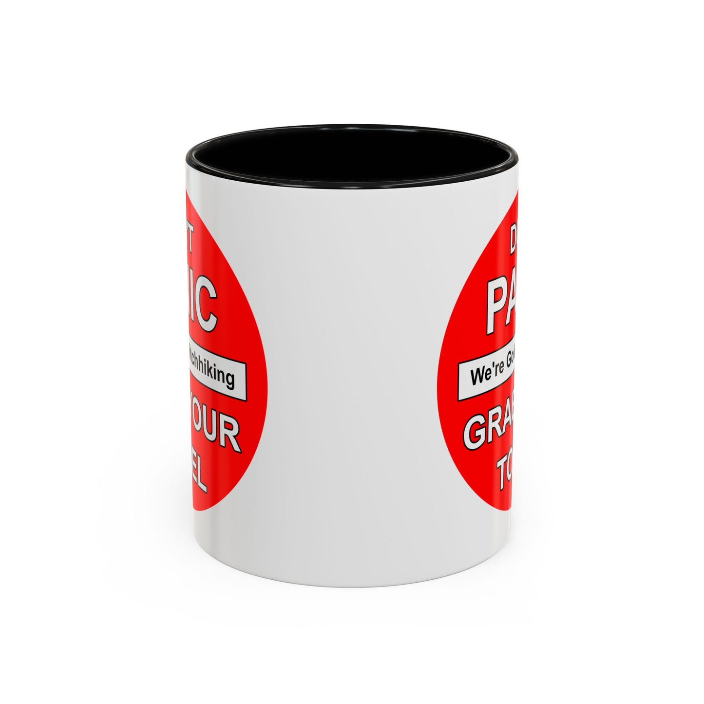 Don't Panic Coffee Mug - Double Sided Black Accent White Ceramic 11oz by TheGlassyLass.com