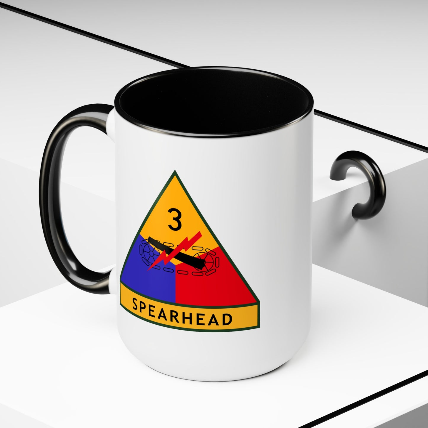 US Army 3rd Armored Division - Double Sided Black Accent White Ceramic Coffee Mug 15oz by TheGlassyLass.com