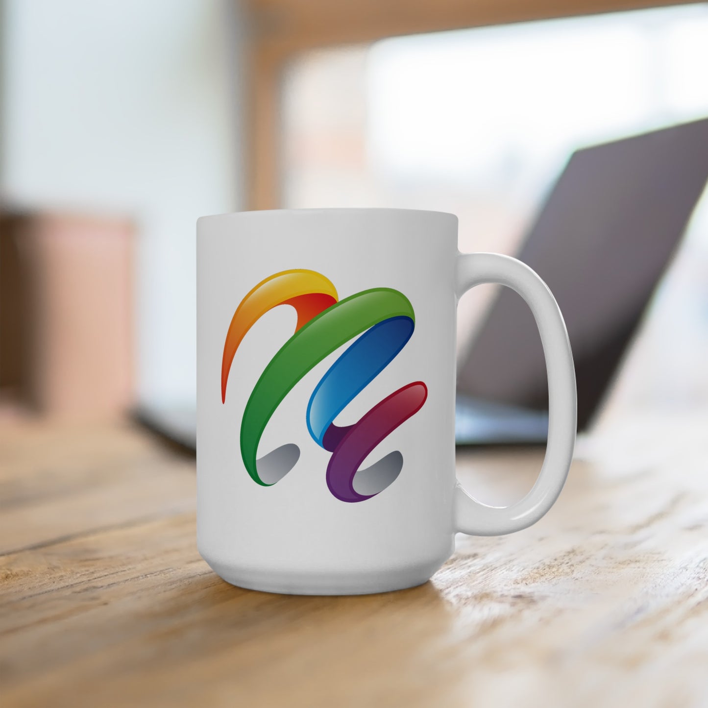 Rainbow Swirl Coffee Mug - Double Sided White Ceramic 15oz by TheGlassyLass.com