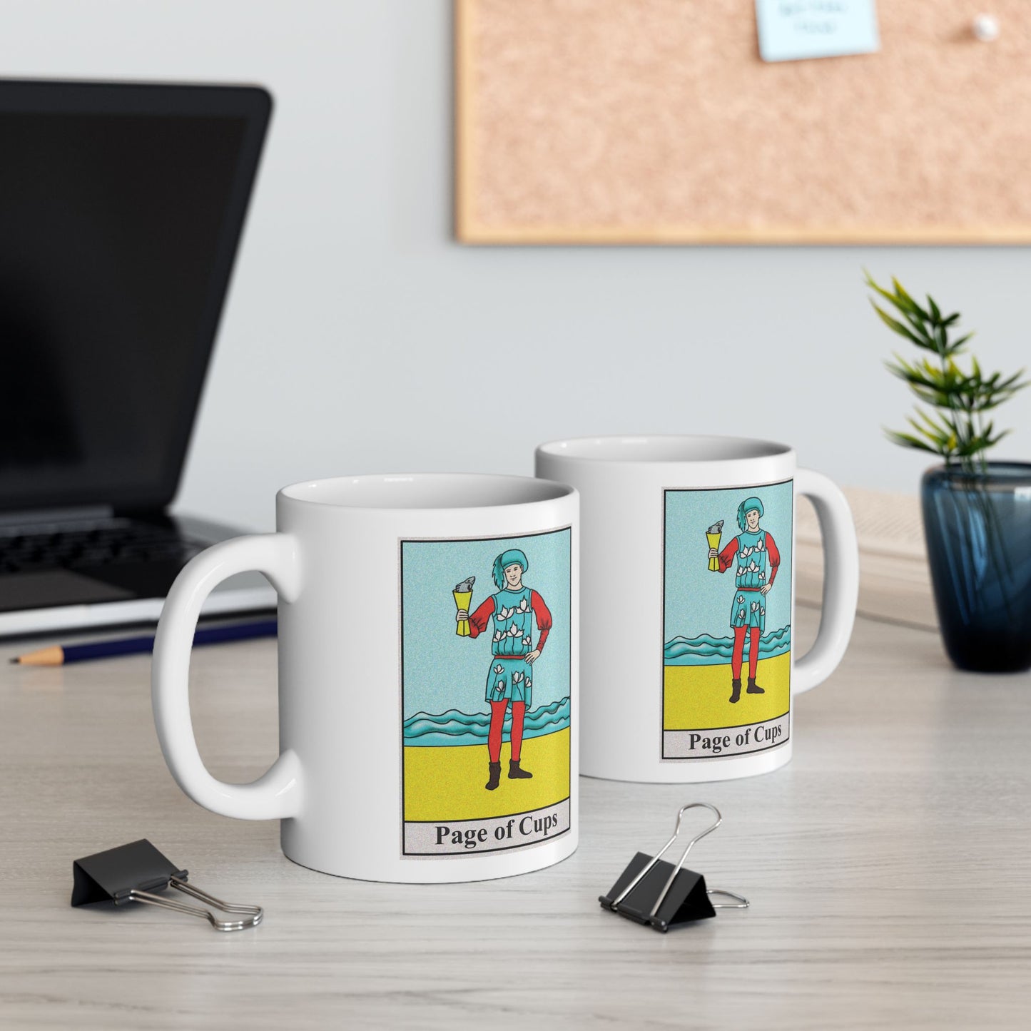 Page of Cups Tarot Card Coffee Mug - Double Sided Print, White Ceramic, 11oz by TheGlassyLass.com