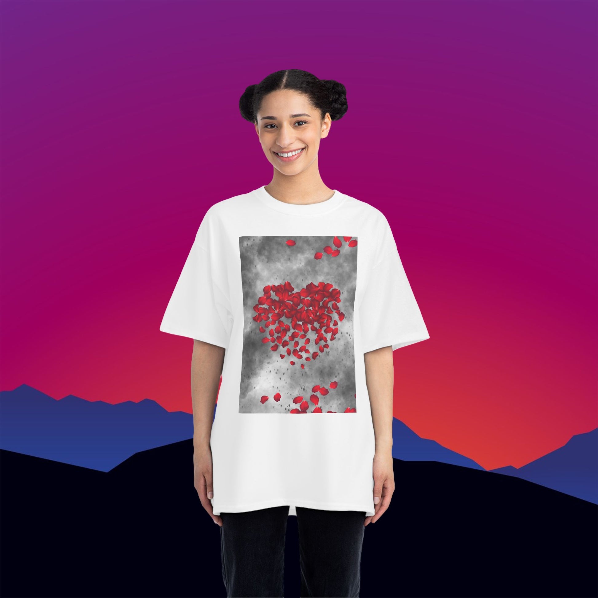 Rose Petal Heart T-Shirt: (Hanes Beefy-T 100% Preshrunk Cotton Custom Printed by TheGlassyLass.com
