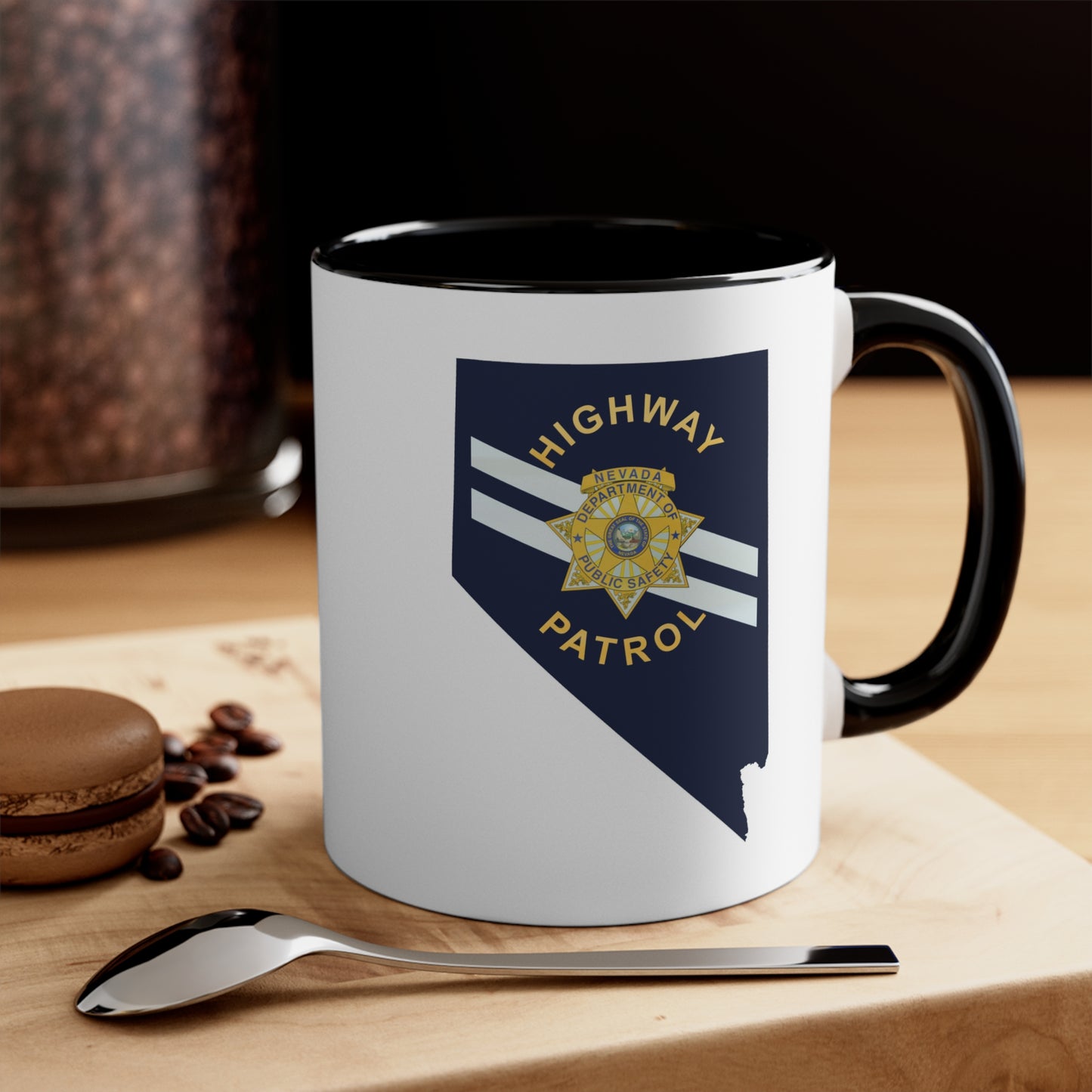 Nevada Highway Patrol Coffee Mug - Double Sided Black Accent White Ceramic 11oz by TheGlassyLass