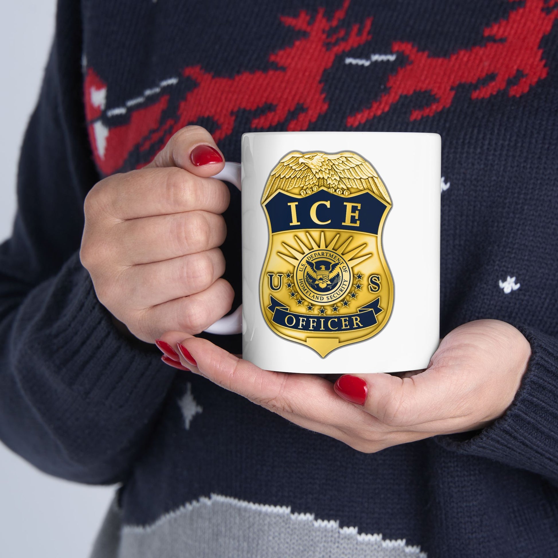 ICE Immigration and Customs Enforcement Badge - Double Sided White Ceramic 11oz by TheGlassyLass.com