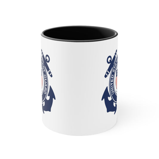 US Coast Guard Coffee Mug - Double Sided Black Accent White Ceramic 11oz by TheGlassyLass