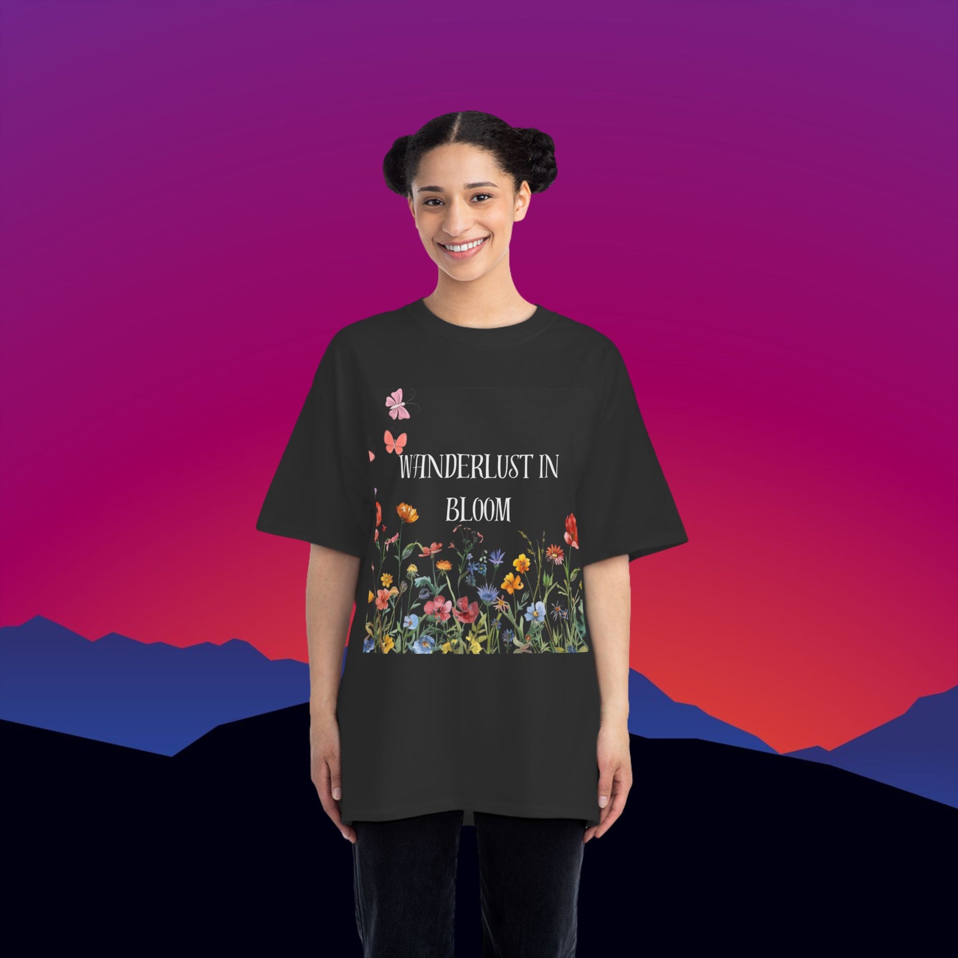 Wanderlust in Bloom T-Shirt: (Hanes Beefy-T 100% Preshrunk Cotton Custom Printed by TheGlassyLass.com