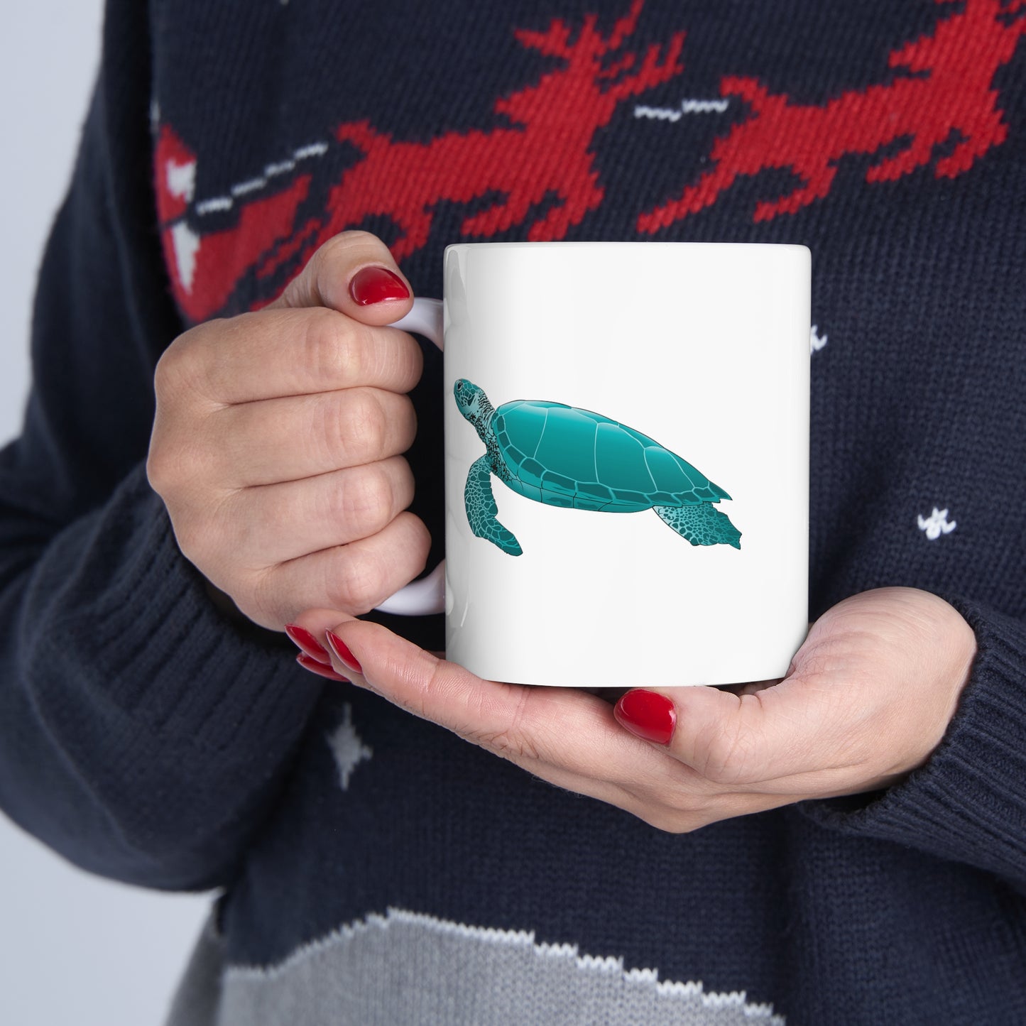 Sea Turtle Coffee Mug - Double Sided White Ceramic 11oz by TheGlassyLass.com