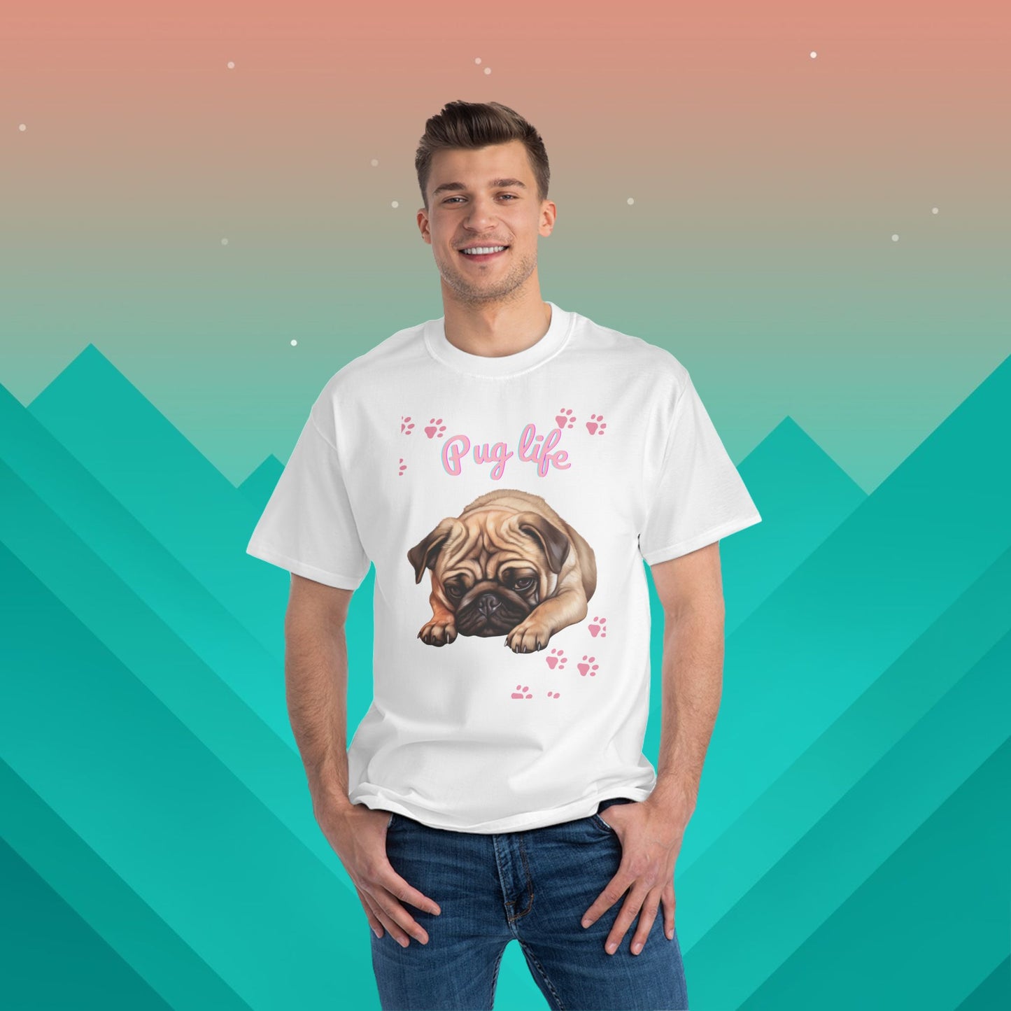 Pug Life T-Shirt: (Hanes Beefy-T 100% Preshrunk Cotton Custom Printed by TheGlassyLass.com