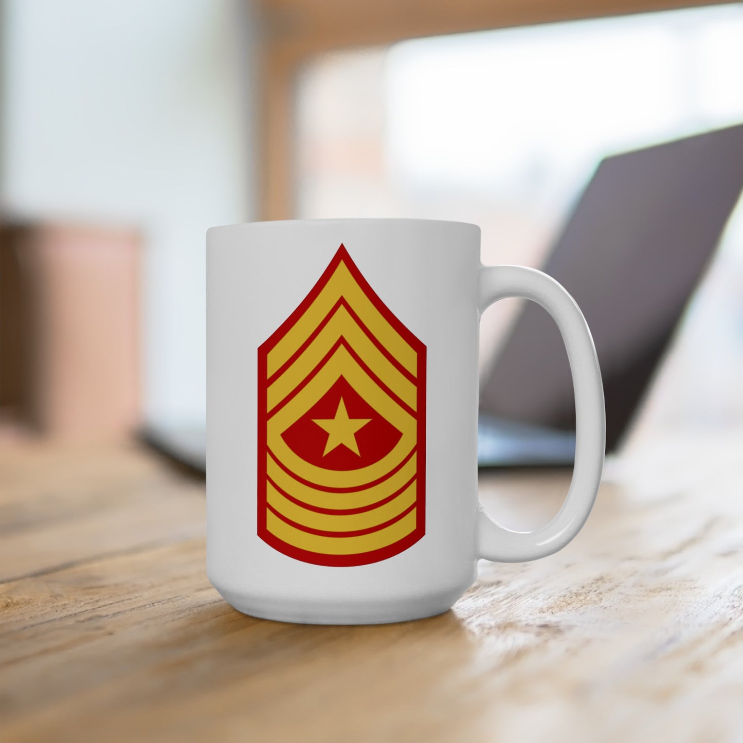 United States Marine Corps Sergeant Major (E-9) Chevron Coffee Mug - Double Sided White Ceramic 15oz - by TheGlassyLass.com