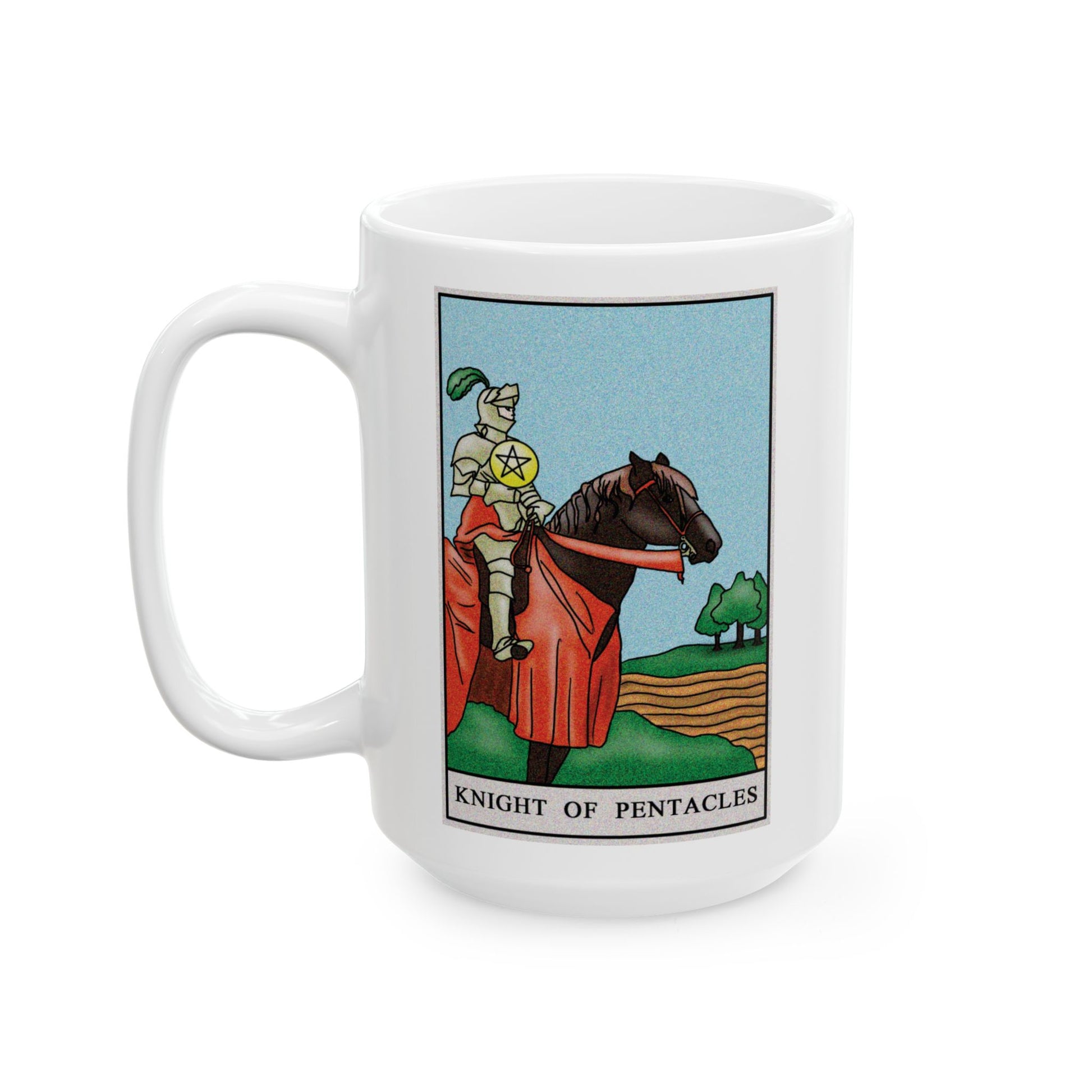 Knight of Pentacles Tarot Card Coffee Mug - Double Sided White Ceramic 15oz by TheGlassyLass.com