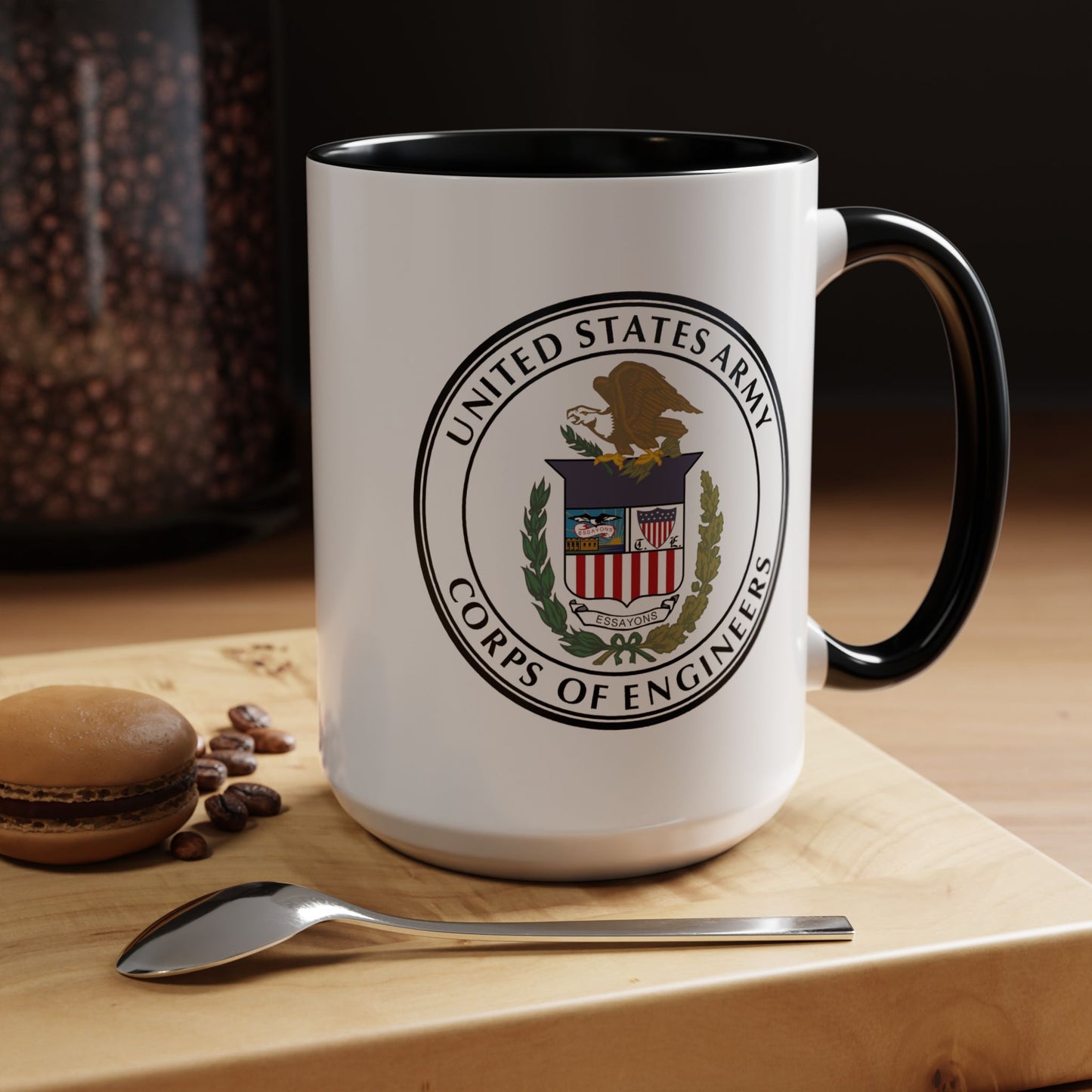 US Army Corps of Engineers Seal Coffee Mug - Double Sided Black Accent Ceramic 15oz - by TheGlassyLass.com
