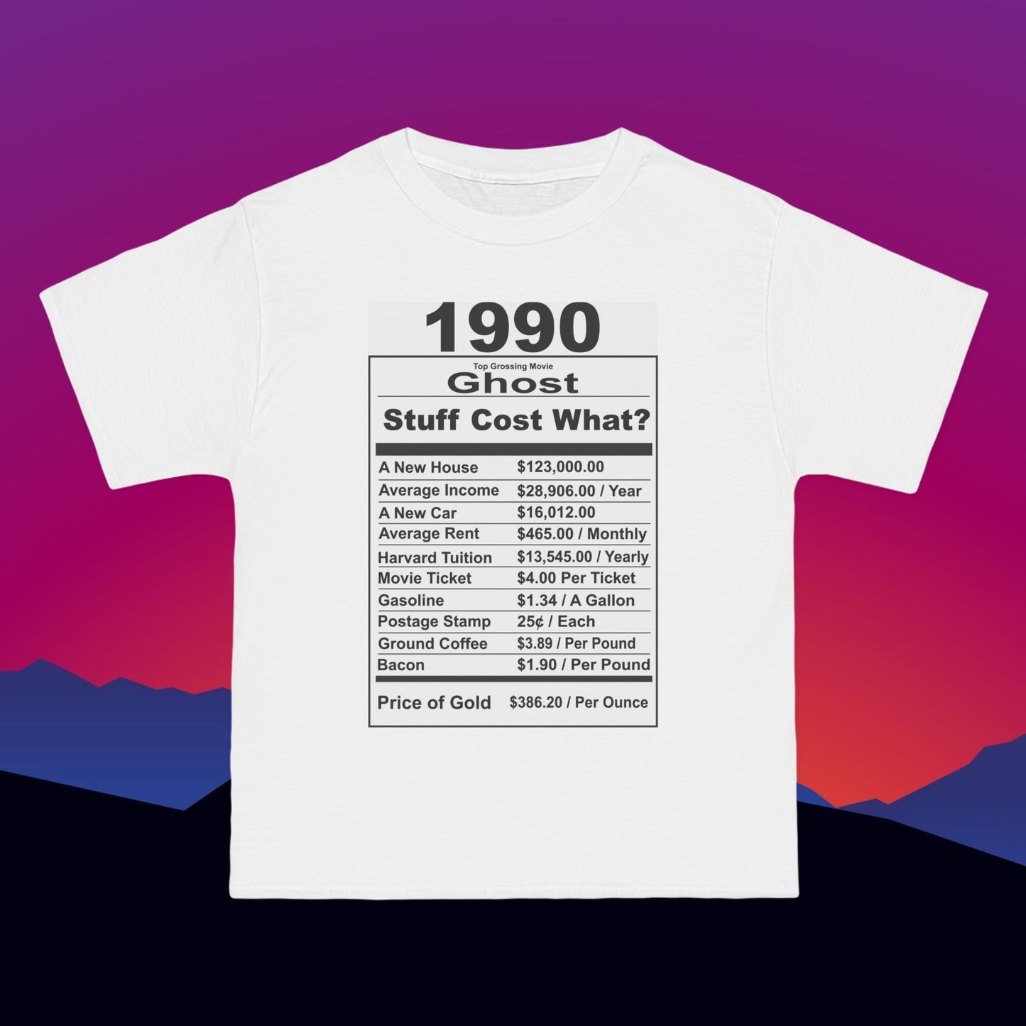 1990 Birthday T-Shirt: (Hanes Beefy-T 100% Preshrunk Cotton Custom Printed by TheGlassyLass.com