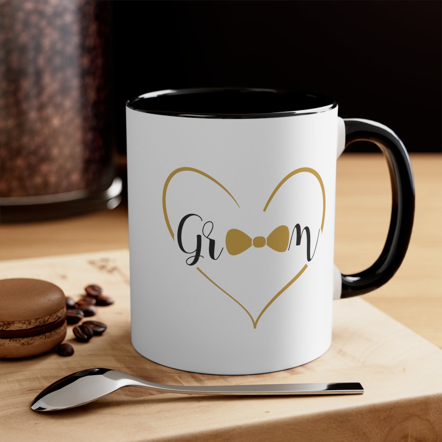Groom Coffee Mug - Double Sided Black Accent Ceramic 11oz by TheGlassyLass.com