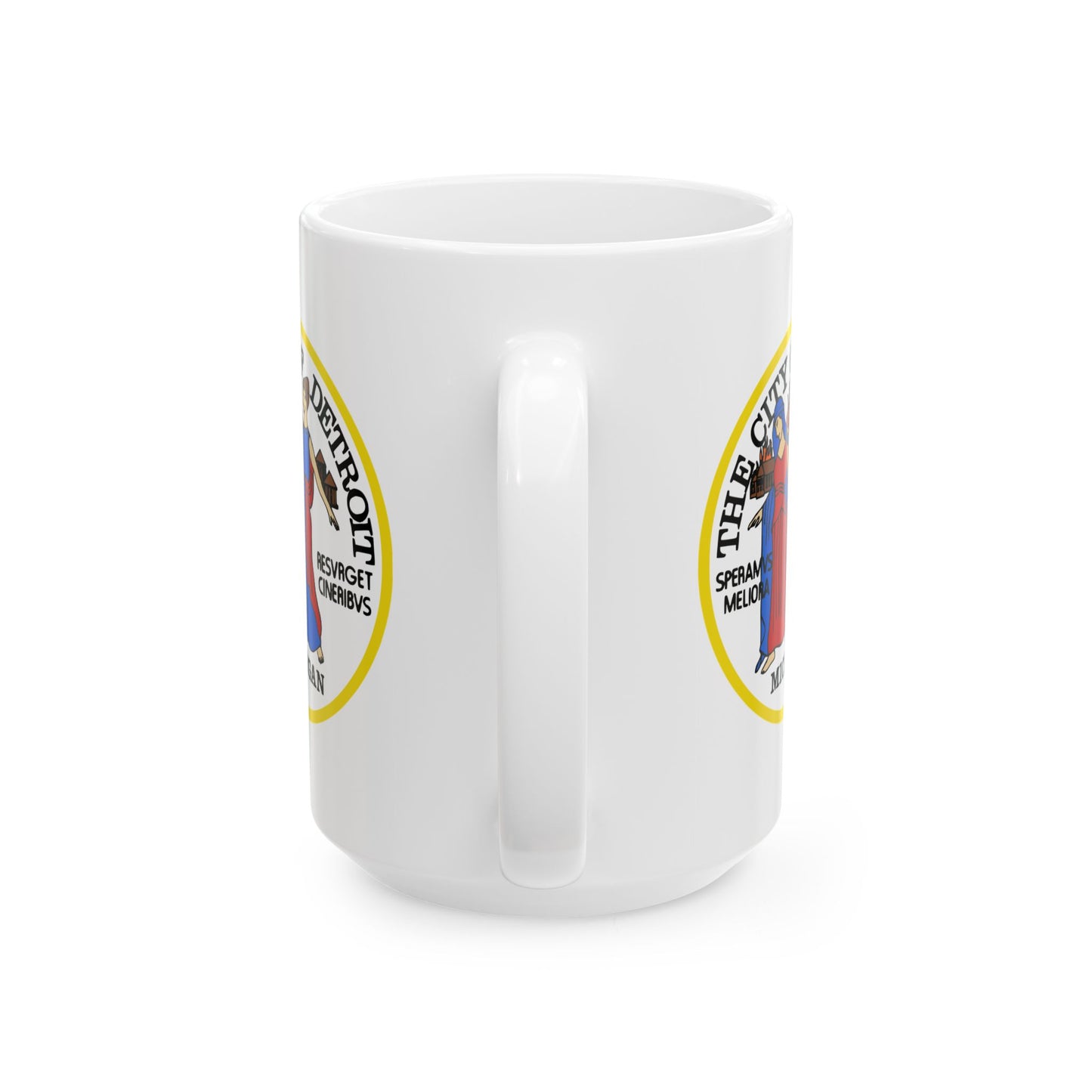 City of Detroit Seal Coffee Mug - Double Sided Print, White Ceramic, 15oz by TheGlassyLass.com