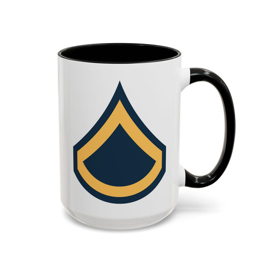 US Army Private First Class (E-3) Stripes Coffee Mug - Double Sided Print, Black Accent White Ceramic, 15oz by TheGlassyLass.com