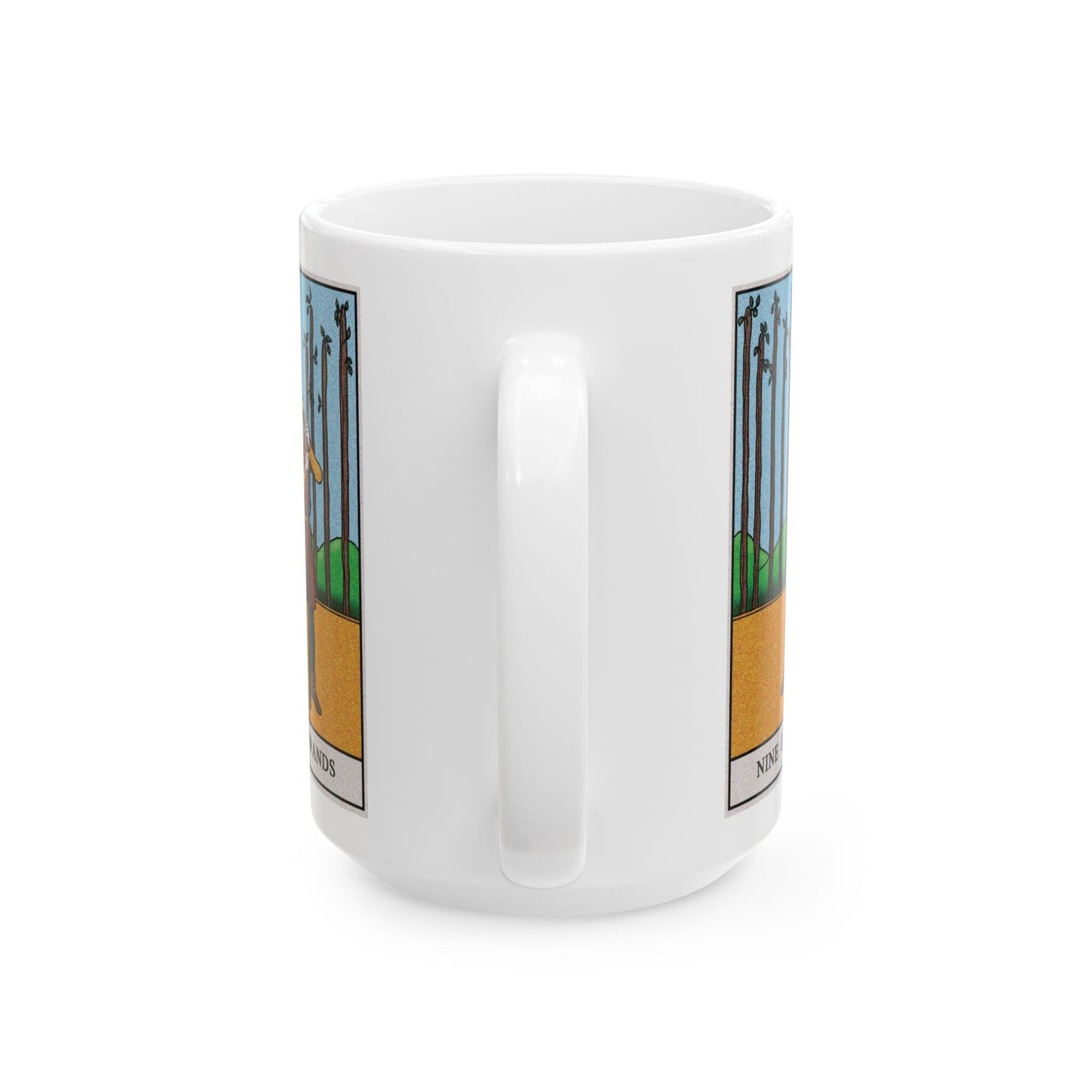Nine of Wands Tarot Card Coffee Mug - Double Sided White Ceramic 15oz by TheGlassyLass.com