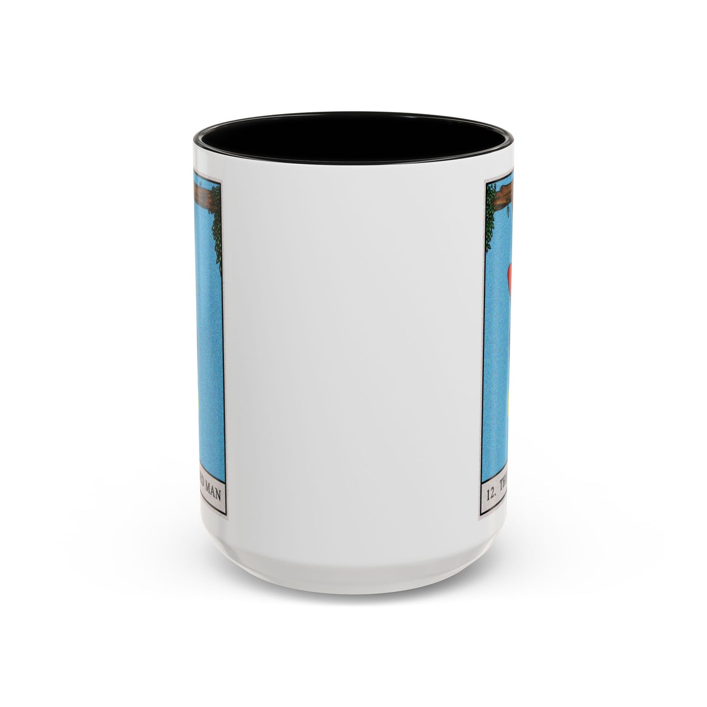 The Hanged Man Tarot Card Coffee Mug - Double Sided Black Accent White Ceramic 15oz by TheGlassyLass.com