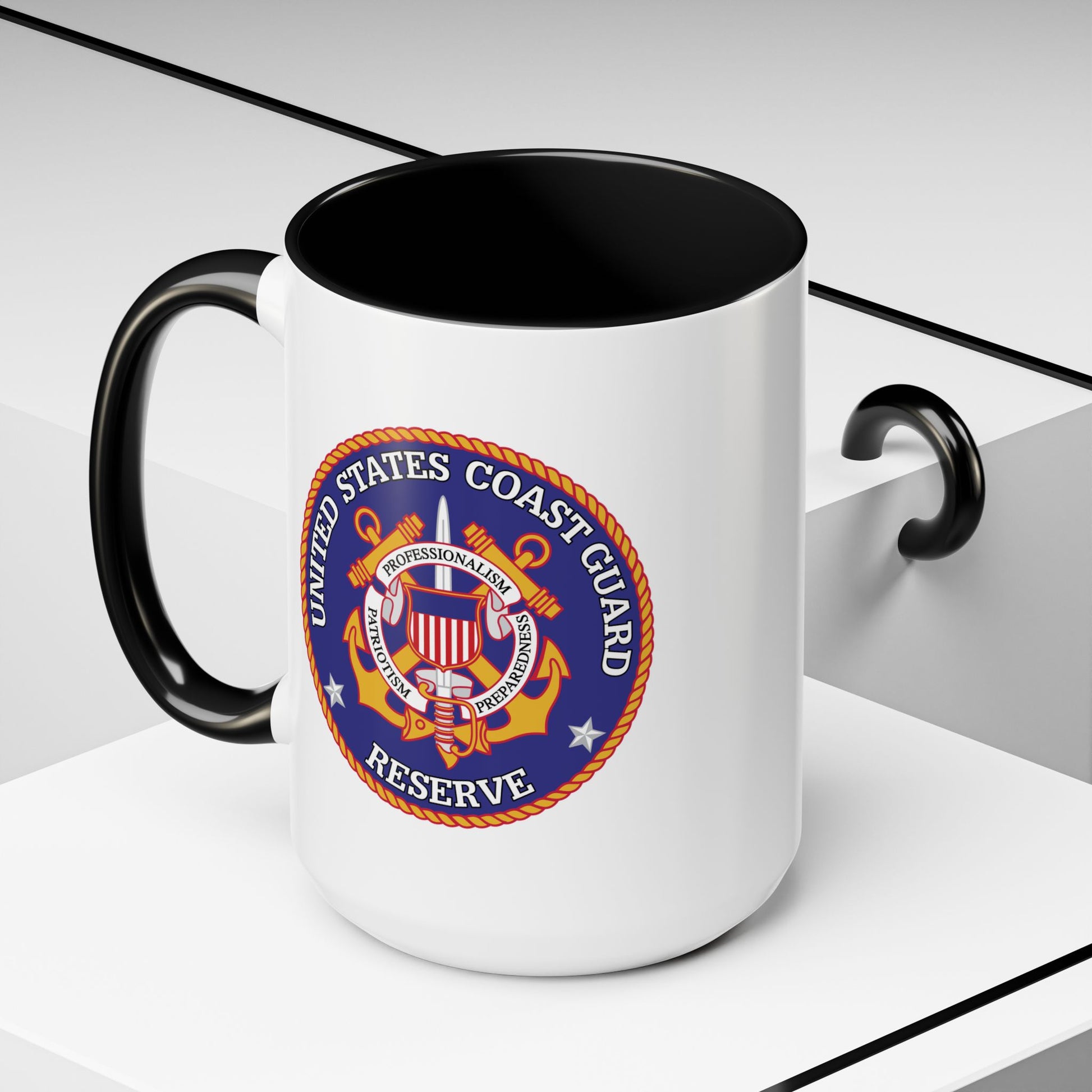 United States Coast Guard Reserve Seal Coffee Mug - Double Sided Black Accent White Ceramic 15oz by TheGlassyLass.com