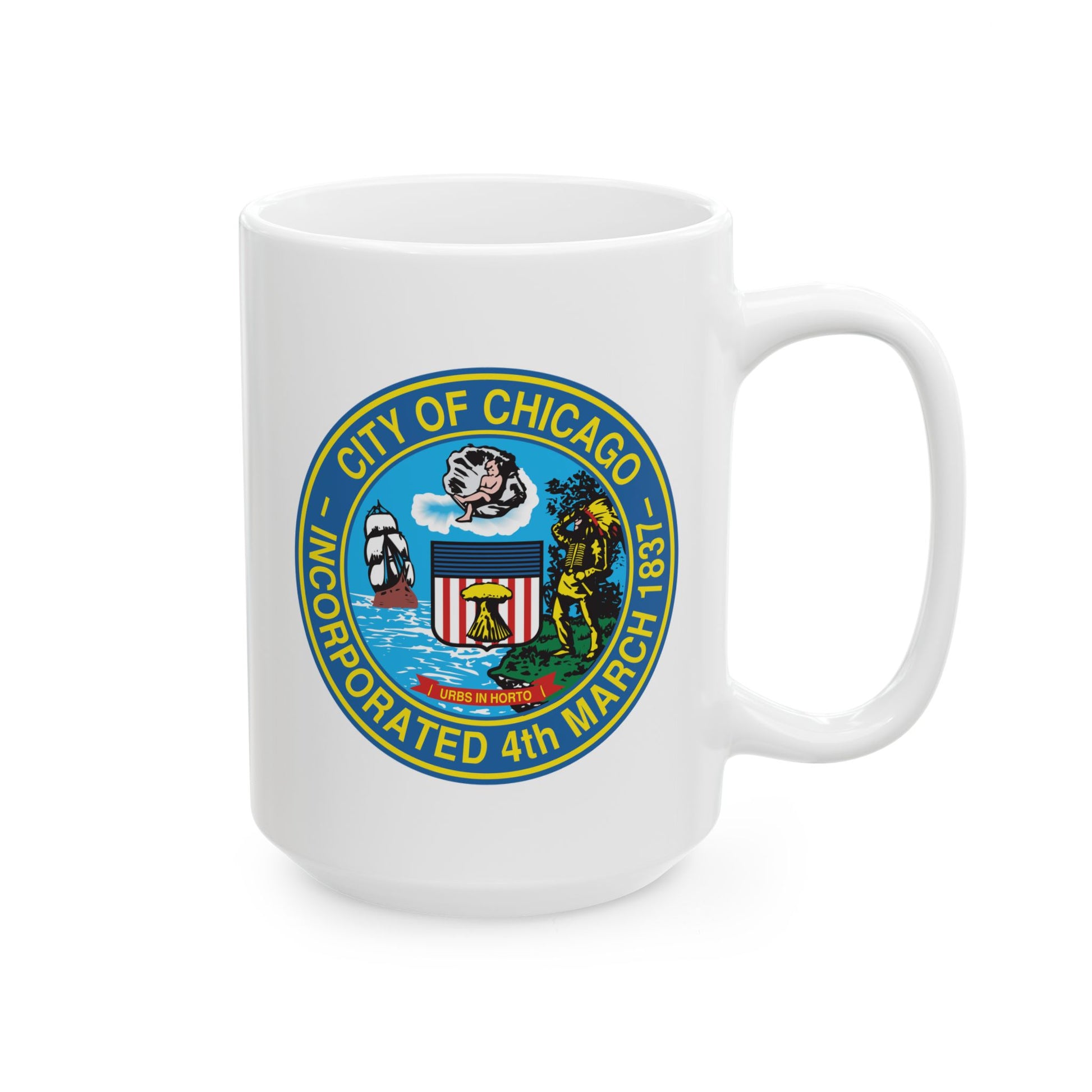 City of Chicago Coffee Mug - Double Sided Print, White Ceramic, 15oz by TheGlassyLass.com