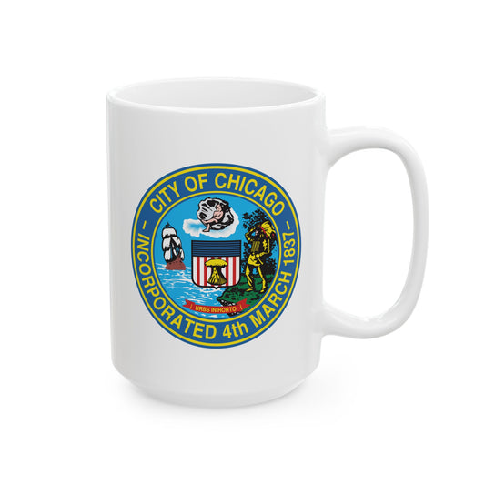 City of Chicago Coffee Mug - Double Sided Print, White Ceramic, 15oz by TheGlassyLass.com