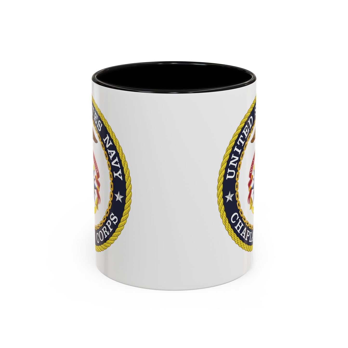 United States Navy Chaplain Corps Seal - Double Sided Black Accent White Ceramic Coffee Mug 11oz by TheGlassyLass.com