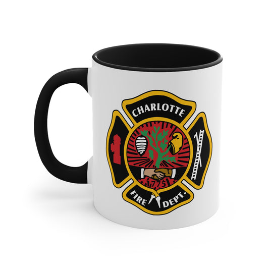 Charlotte Fire Department Coffee Mug - Double Sided Black Accent White Ceramic 11oz by TheGlassyLass