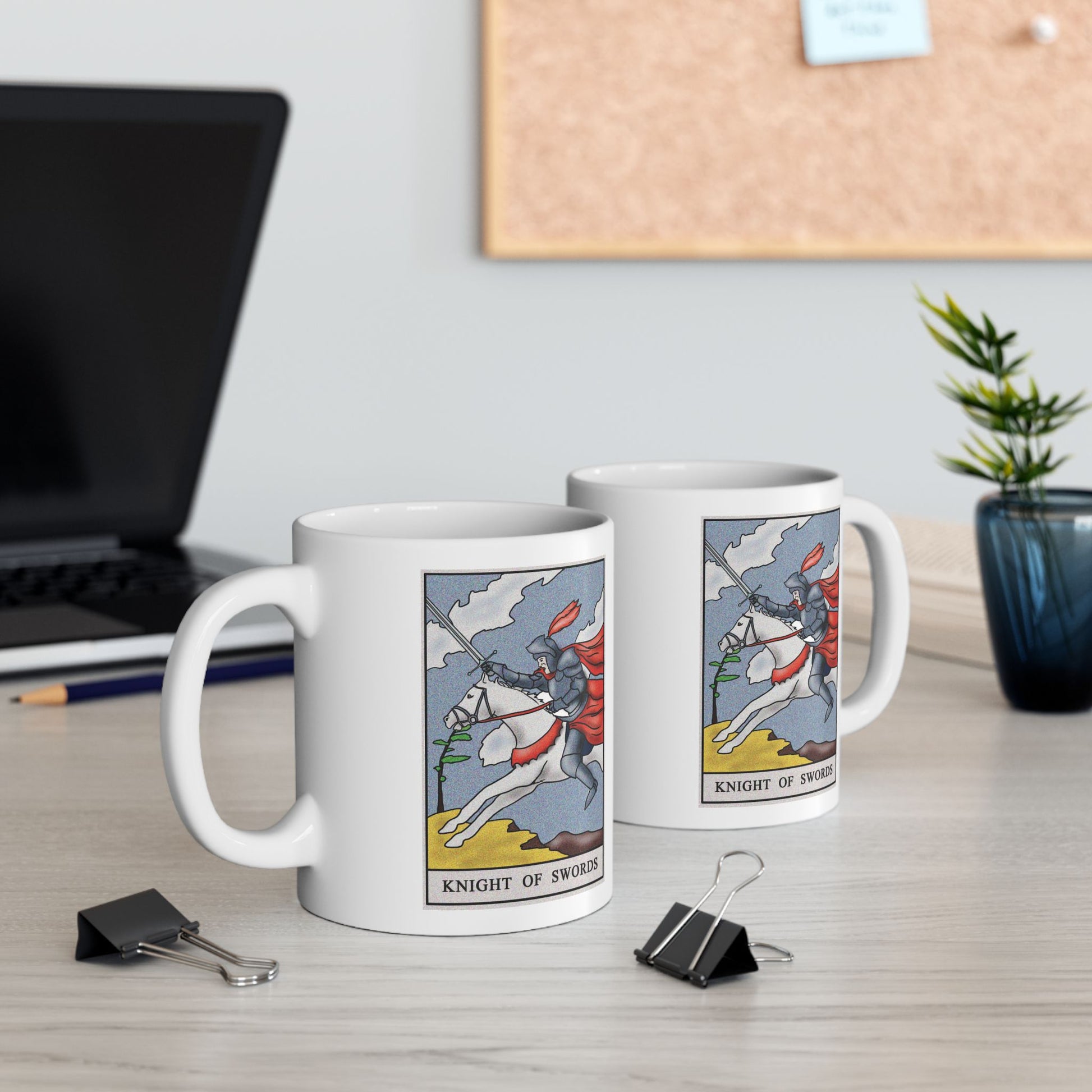 Knight of Swords Tarot Card Coffee Mug - Double Sided Print, White Ceramic, 11oz by TheGlassyLass.com