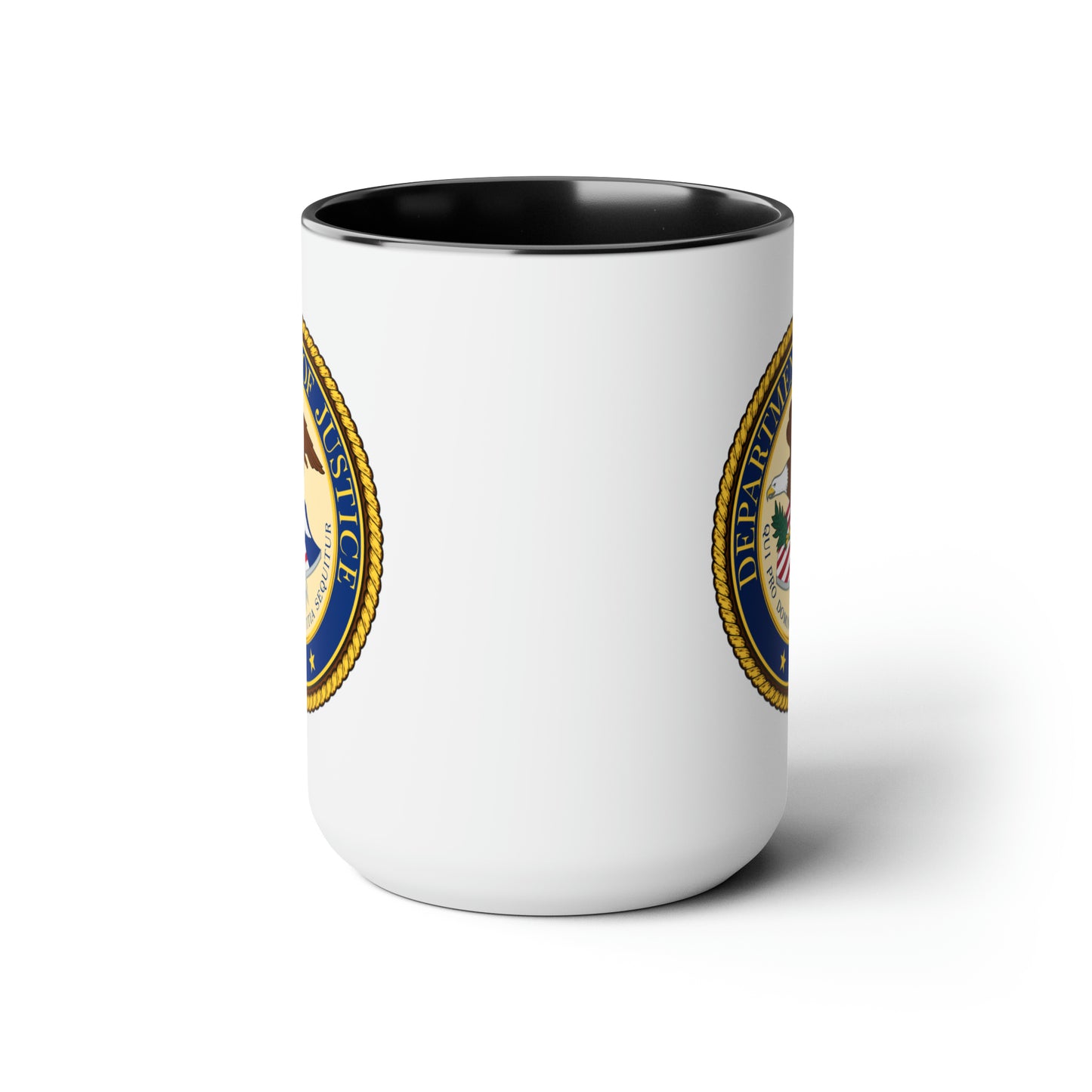 Department of Justice Coffee Mug - Double Sided Black Accent White Ceramic 15oz by TheGlassyLass