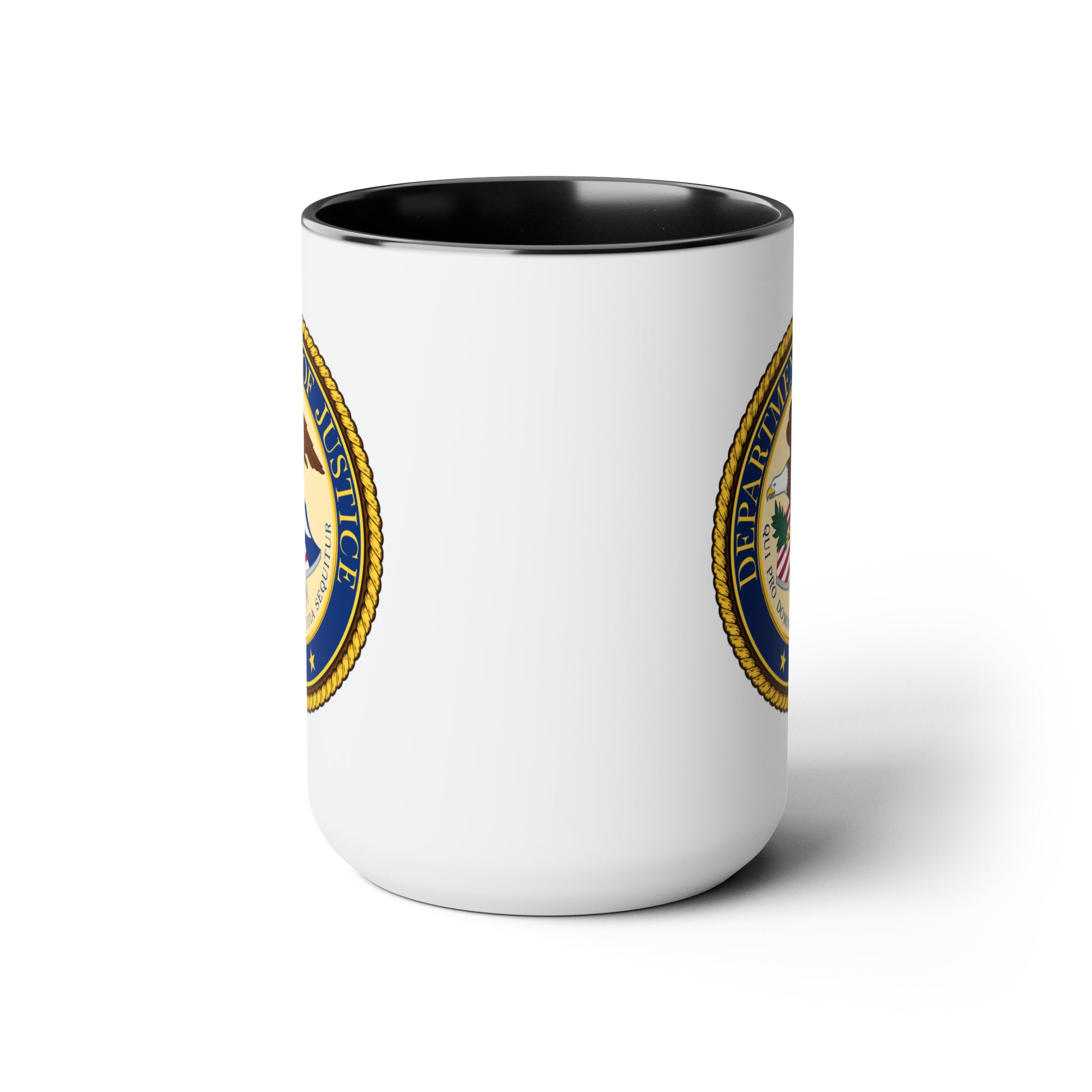 Department of Justice Coffee Mug - Double Sided Black Accent White Ceramic 15oz by TheGlassyLass