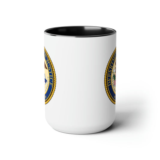 Department of Justice Coffee Mug - Double Sided Black Accent White Ceramic 15oz by TheGlassyLass